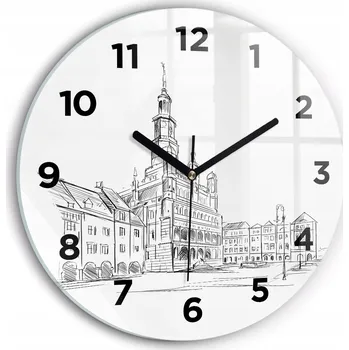 Vrták Tichá nástěnná skleněná hodina s motivem starého města Poznaň kulatý fi 30 cm