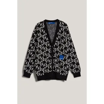 Pánský svetr KARDIGÁN KARL LAGERFELD JEANS KLJ MONOGRAM JACQUARD CARDIGAN BLACK WHITE AOP