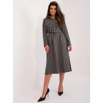 Dámské šaty Šedé pruhované midi šaty s páskem -LK-SK-509479.41-dark grey Velikost: S/M