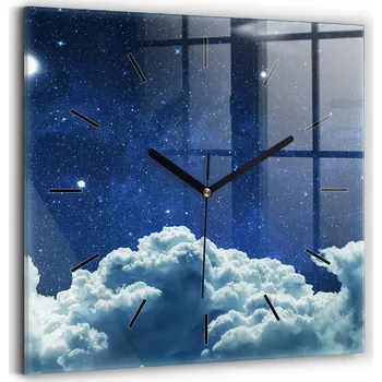 Hodiny Skleněné nástěnné hodiny s tichým chodem – Noční obloha, 30x30 cm