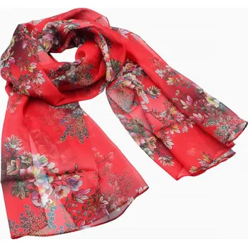 Šála Šála vzdušná - červená s potiskem květin
