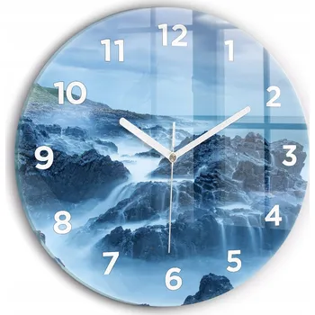 Hodiny Moderní skleněné hodiny s grafikou na zeď Maják kulatý průměr 30 cm