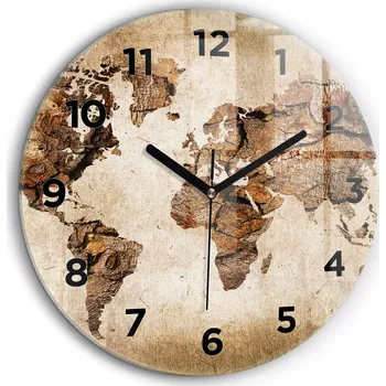 Hodiny Minimalistické Skleněné Nástěnné Hodiny s Grafikou Mapa světa vintage fi60 cm