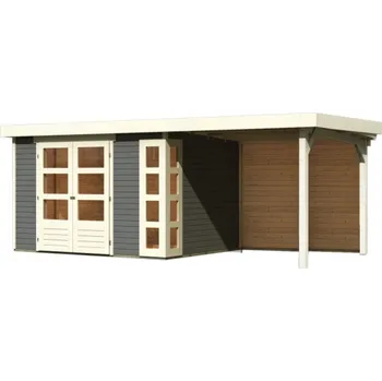 Zahradní domek Dřevěný domek KARIBU KERKO 5 + přístavek 240 cm včetně zadní stěny (9196) terragrau LG2986