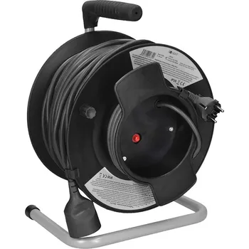 Kabel Solight prodlužovací přívod na bubnu, 1 zásuvka, 50m, černý kabel, 3x 1,5mm2