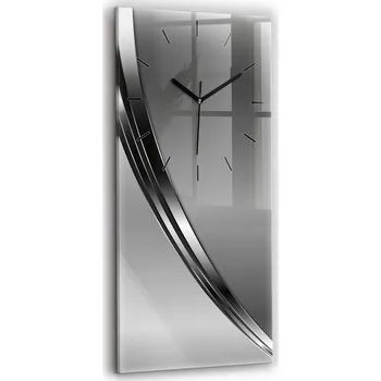 Hodiny Elegantní Skleněné Nástěnné Hodiny - Tichý Chod - Stříbrné Linie - 30x60 cm