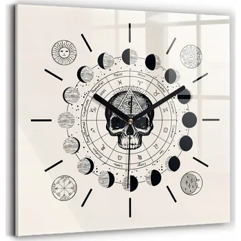 Hodiny Čtvercové skleněné nástěnné hodiny do obýváku s motivem fází měsíce 30x30 cm