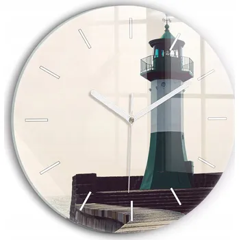 Hodiny Čtvercové Skleněné Nástěnné Hodiny do Kanceláře Maják a moře fi30 cm