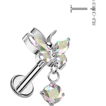 Piercing Atreya Titanová labreta s vnitřním závitem Landigo Barva: Stříbrná/Duhová, Velikost: 1,2 mm, Délka / Průměr: 8 mm