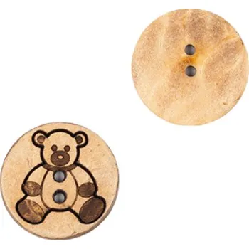 Knoflík Dřevěný knoflík Drops kulatý Ø 15 mm kokos, medvídek