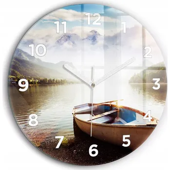 Hodiny Skleněné foto hodiny na zeď Výhled na jezero bílé ručičky kulatý průměr 60 cm