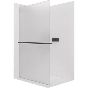 CERANO - Sprchová zástěna Walk-in Crystal L/P - 8 mm + polička/držák na ručníky - bezvzpěrový systém - černá matná, mléčné sklo - 60x200 cm