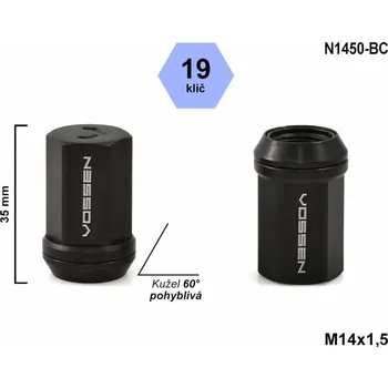 Matice na kolo Kolové matice M14x1,5 kužel pohyblivá, klíč 19, Vossen N1450-BC, černé, sada 20 ks