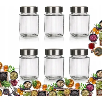 Sklenice 6x SKLENĚNÁ NÁDOBA ZAVAŘOVACÍ SKLENICE MALÁ na koření 300 ml do skříňky, police, kuchyně