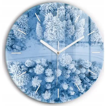 Hodiny Nástěnné hodiny z tvrzeného skla tichý plynulý mechanismus Les v zimě průměr 30 cm