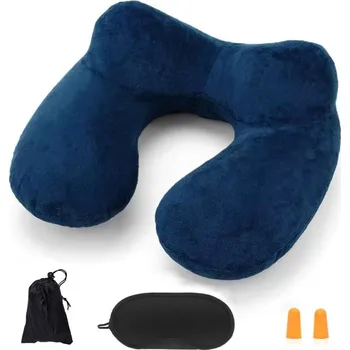 Cestovní polštářek Nafukovací cestovní polštářek plyšový Barva: Modrá + maska + špunty + pytlík - doprava zdarma od 1499 Kč