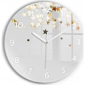 Hodiny Moderní skleněné nástěnné hodiny s potiskem Zlaté hvězdičky kulatý průměr 30 cm