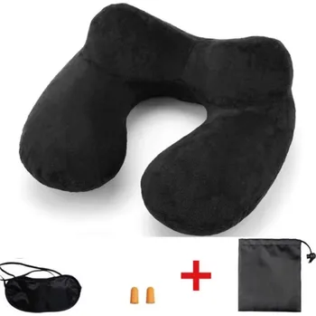 Cestovní polštářek Nafukovací cestovní polštářek plyšový Barva: Černá + maska + špunty + pytlík - doprava zdarma od 1499 Kč