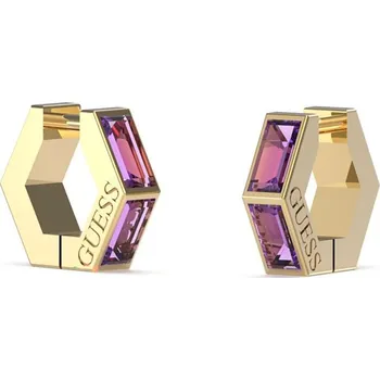 Náušnice Guess Nadčasové pozlacené náušnice s fialovou zirkonií Huggie Me JUBE03133JWYGLAT/U + 2 měsíce na vrácení zboží