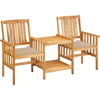 Zahradní židle s čajovým stolkem a poduškami 2ks akáciové dřevo Béžová 3061278