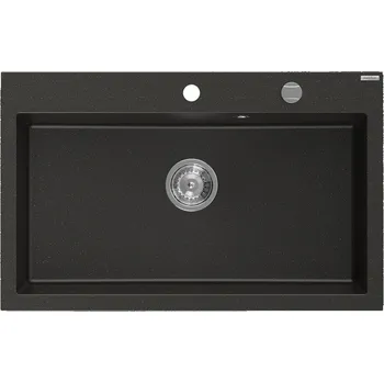 Granitový dřez MEXEN - Elix granitový dřez 1-miska 800 x 500 mm, černá/zlatá metalik, sifon chrom 6527801005-75