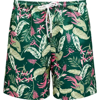 Koupací kraťasy s květinovým vzorem v lesní zelené a růžové barvě - Trendhim