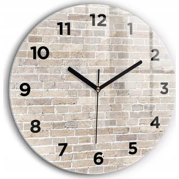 Hodiny Tiché skleněné nástěnné hodiny Cihlová zeď kulatý černé ručičky průměr 60 cm