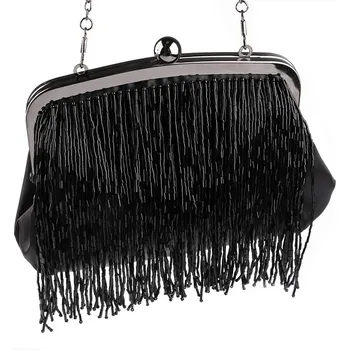 Kabelka Kabelka - psaníčko saténové s rokajlem, barva 2 černá antracit