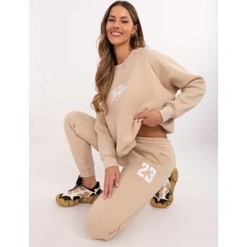 Béžová tepláková souprava s mikinou bez kapuce