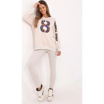 Světle béžová melanžová tepláková souprava s nápisy