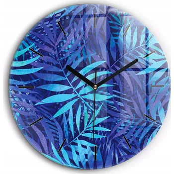 Hodiny Moderní skleněné nástěnné hodiny Modré listy černé ručičky průměr 60 cm
