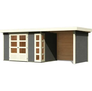 Zahradní domek Dřevěný domek KARIBU KERKO 4 + přístavek 240 cm včetně zadní a boční stěny (82943) terragrau LG2974