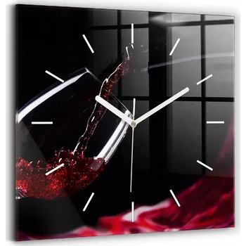 Hodiny Skleněné hodiny tvrzené Moderní nástěnné hodiny Červené víno 30x30