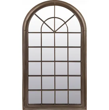 Zrcadlo Rustikální zrcadlo s hnědým kovovým rámem ve stylu starého okna