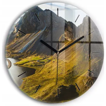 Hodiny Moderní skleněné hodiny s grafikou na zeď Cesta na Islandu kulatý průměr 30 cm