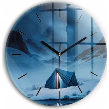 Hodiny Tiché skleněné nástěnné hodiny Stan v horách Islandu kulatý průměr 30 cm