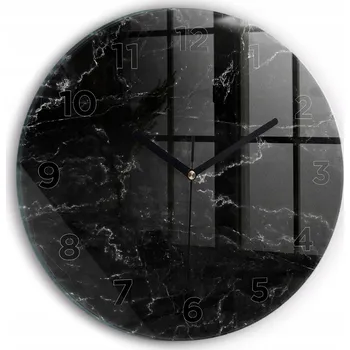 Hodiny Moderní skleněné foto hodiny na zeď tichý mechanismus Černý mramor průměr 30 cm