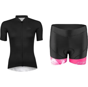 cyklistický dres Force PURE černý dámský cyklistický dres + Force MINI černo-růžové cyklokraťasy M + DÁREK