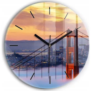 Hodiny Ozdobné nástěnné hodiny s krásnou grafikou: Most v San Franciscu, kulatý, průměr 30 cm