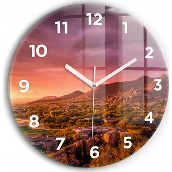 Hodiny Skleněné nástěnné hodiny Západ slunce North Scottsdale kulatý průměr 30 cm