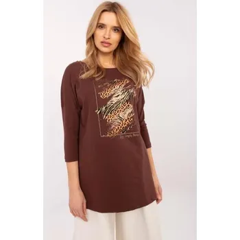 Dámská halenka Hnědá dlouhá dámská halenka s potiskem