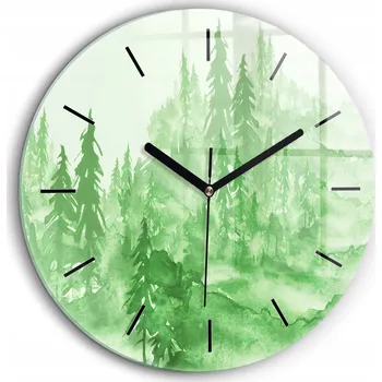 Hodiny Tiché nástěnné hodiny Malířství zelený les černé ručičky kulatý průměr 60 cm