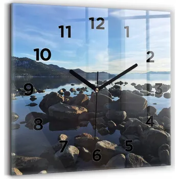 Hodiny Čtvercové skleněné nástěnné hodiny do kanceláře s grafikou Výhled na moře 30x30 cm