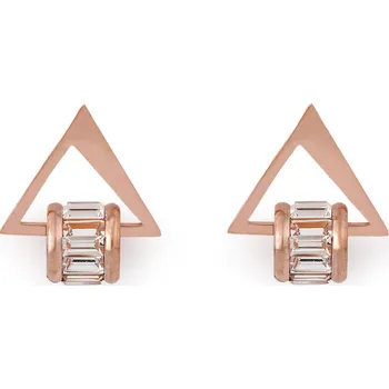 Náušnice Náušnice z nerezové oceli trojúhelník s broušenými kamínky, barva 2 růžové zlato