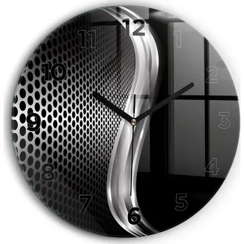 Hodiny Skleněné nástěnné hodiny do kanceláře S Potiskem Černá abstrakce kovu průměr 60 cm