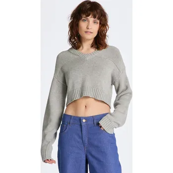 Dámský svetr SVETR GANT CROPPED V-NECK GREY MELANGE