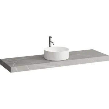 Deska pod umyvadlo Arun - umyvadlová deska 1600, s výřezem uprostřed, tloušťka 80 mm, vč. otvoru pro baterii, včetně 3 nástěnných držáků H4191451517701