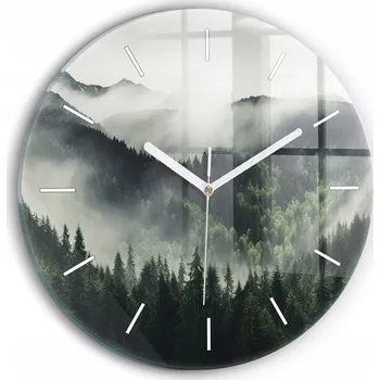 Hodiny Ozdobné nástěnné hodiny s krásnou grafikou Les Krajina kulatý průměr 30 cm