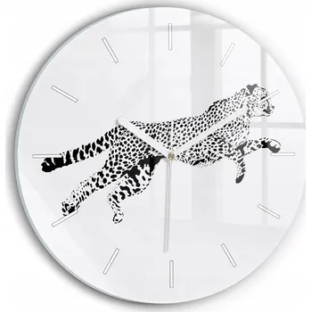 Hodiny Moderní skleněné hodiny s grafikou na zeď Silueta pantera kulatý průměr 30 cm