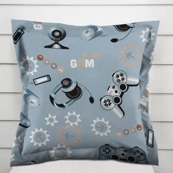 Povlak na polštářek Dětský bavlněný povlak na polštář s lemem Sandra SA-588 Play Game na modrém 30 x 50 cm